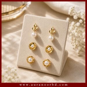 3-Pair Pearl-Style Gold-Tone Earrings Set— Auranoor