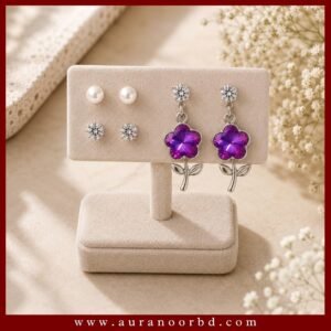 3-Pair Purple Flower Earrings Set— Auranoor