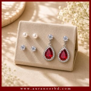 3-Pair Red Teardrop Earrings Set— Auranoor