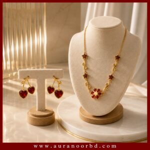 Dark Red Necklace & Earrings Set