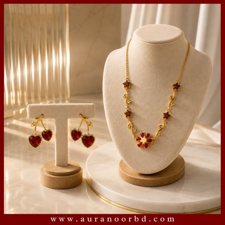 Dark Red Necklace & Earrings Set