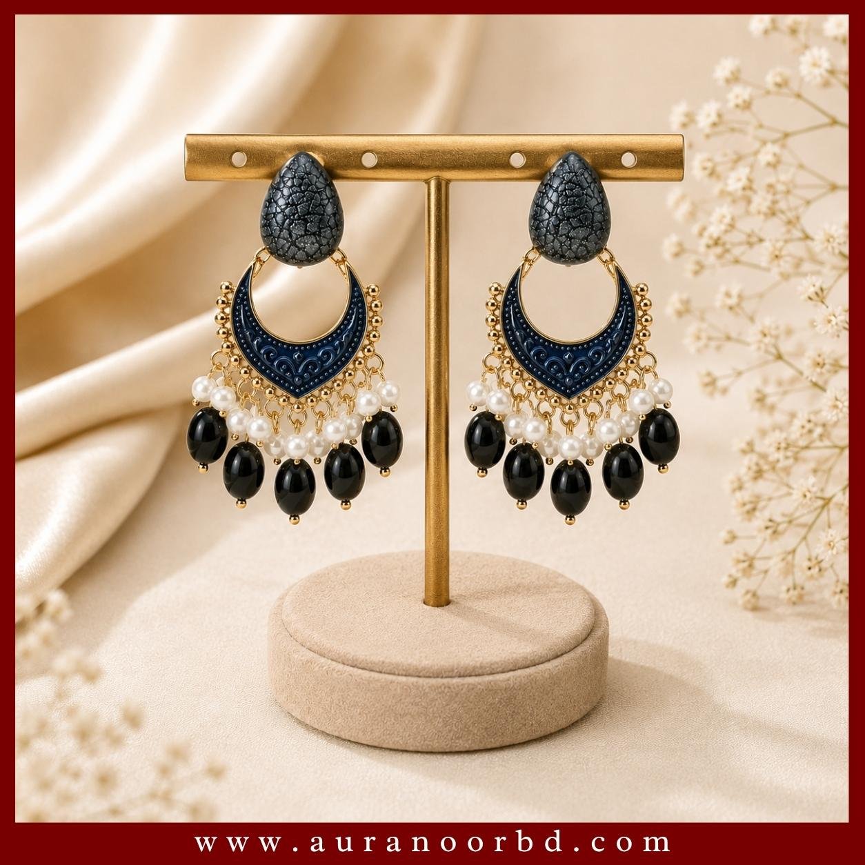 Black Beaded Statement Earrings— Auranoor