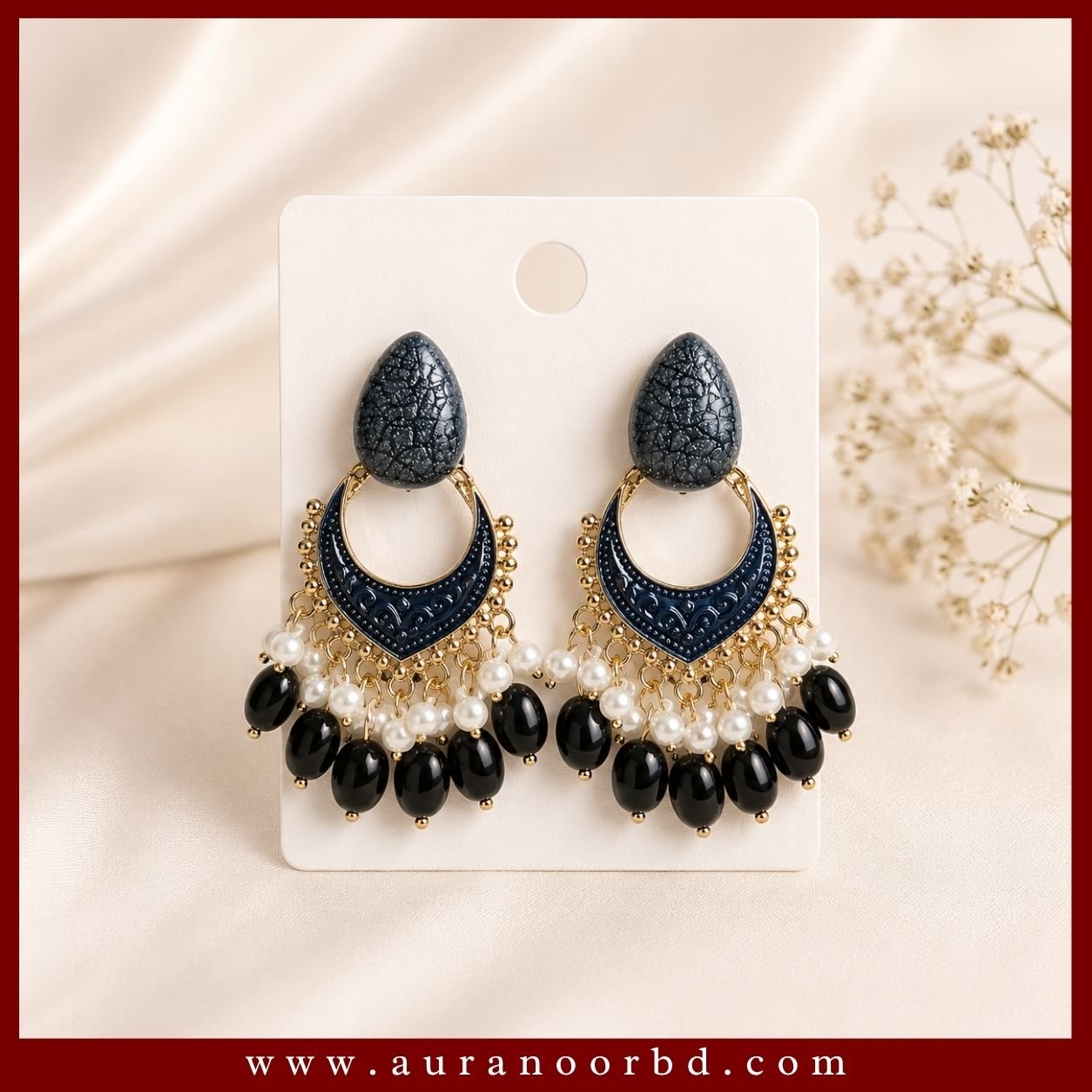 Black Beaded Statement Earrings— Auranoor