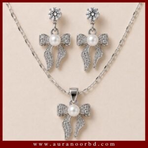 Bow Faux Pearl Necklace & Earrings— Auranoor