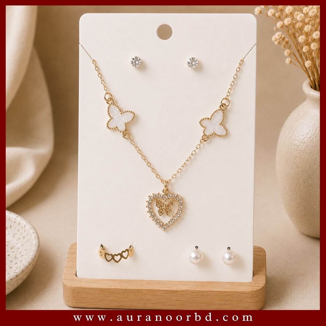 Butterfly Heart Necklace & Earrings Set— Auranoor