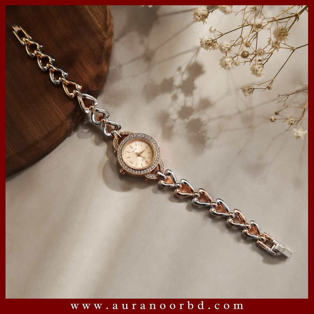Elegant Heart Link Bracelet Watch—Auranoor