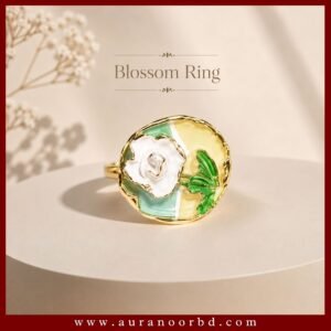 Gold & Green Floral Enamel Ring—Auranoor