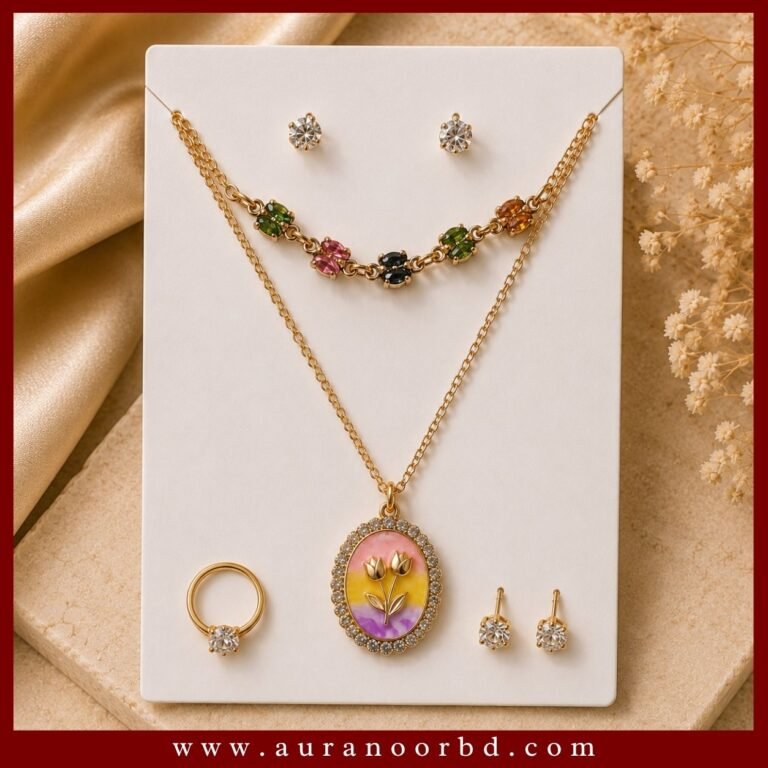 Gold & Multicolor Floral Pendant Set— Auranoor