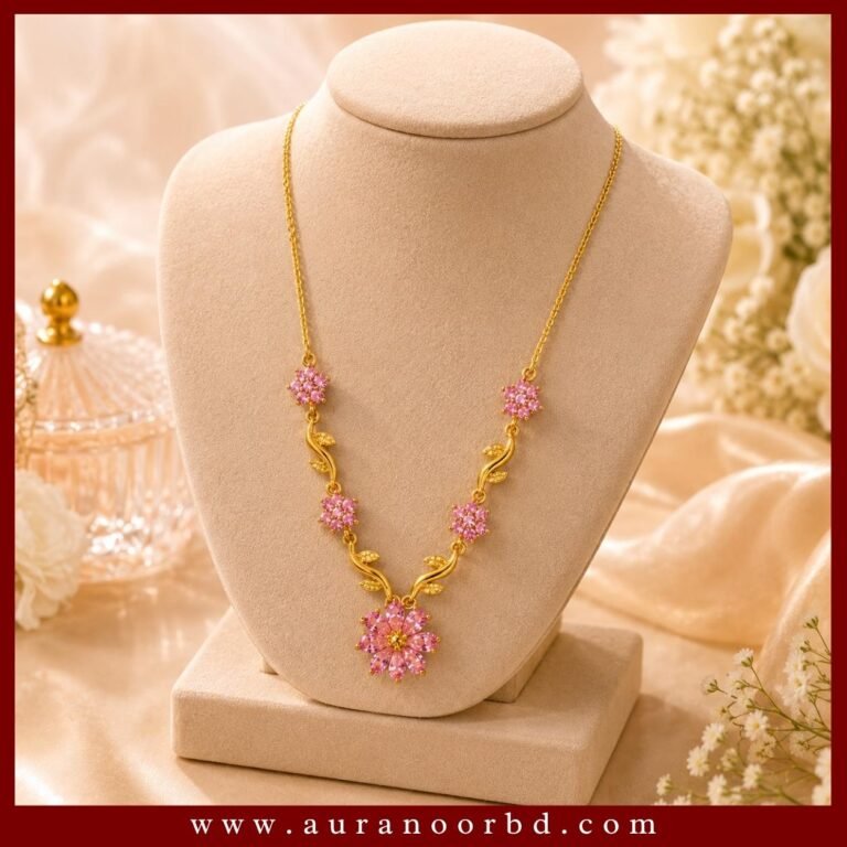 Gold & Pink Floral Elegant Necklace— Auranoor