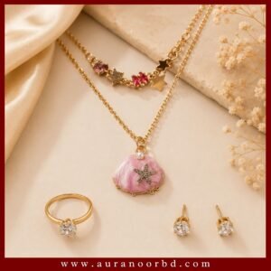 Gold & Pink Shell Pendant Set— Auranoor