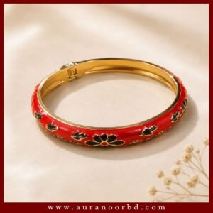 Gold-Tone Red Floral Enamel Bracelet—Auranoor
