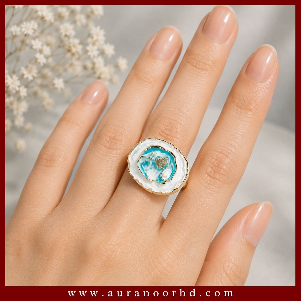 Gold & White Ocean Charm Ring