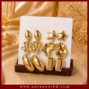 Golden 6-Pair Statement Earrings Set— Auranoor