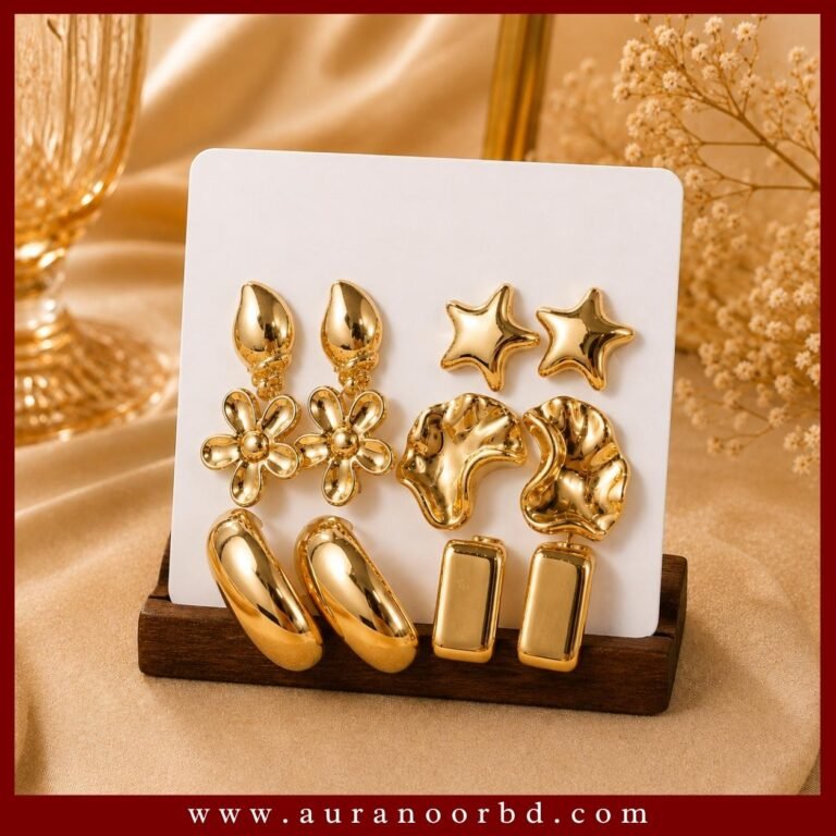 Golden 6-Pair Statement Earrings Set— Auranoor