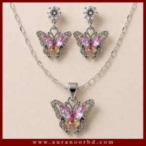 Pink Butterfly Necklace & Earrings Set— Auranoor