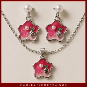 Pink Flower Necklace & Earrings Set— Auranoor (2)