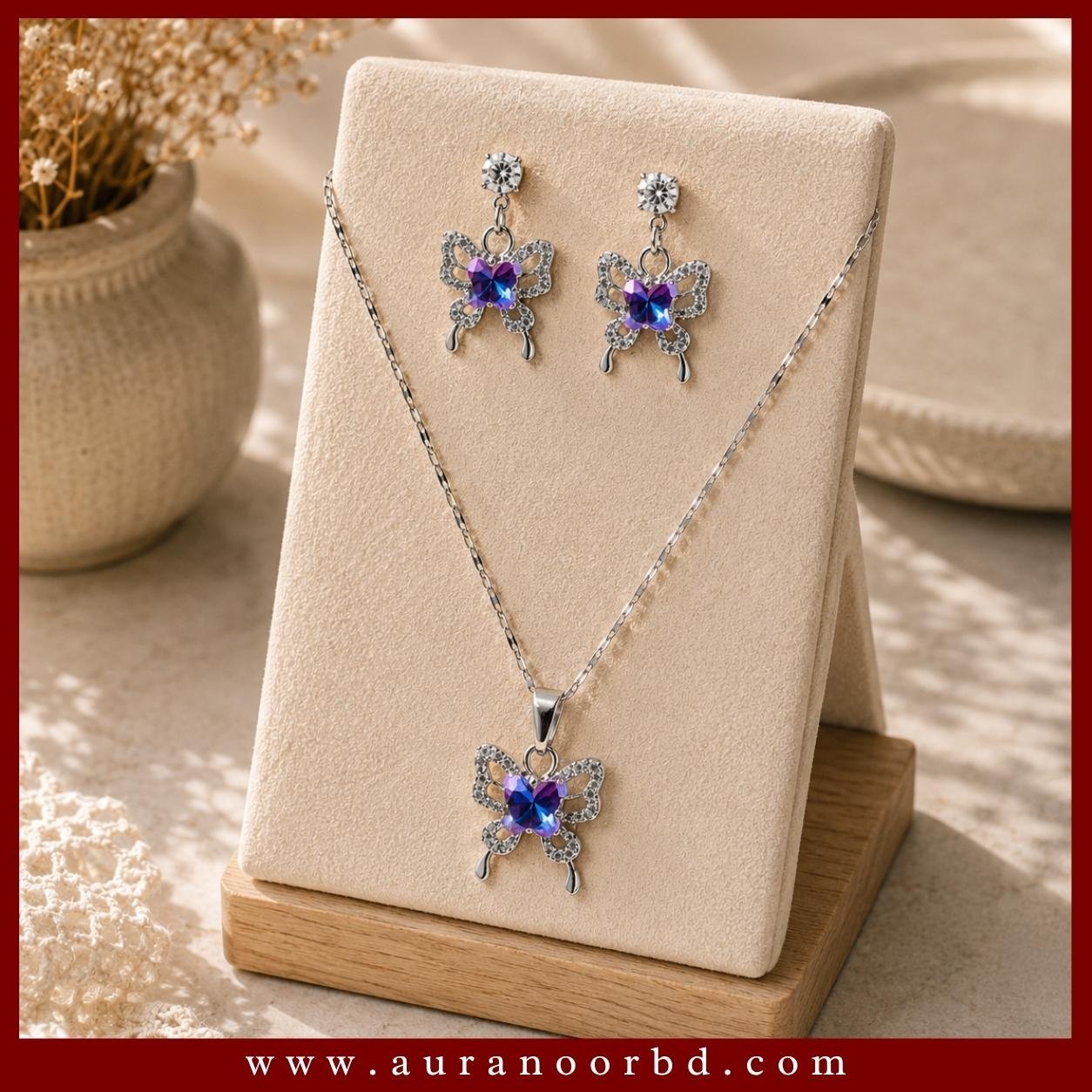 Purple Butterfly Necklace & Earrings Set— Auranoor