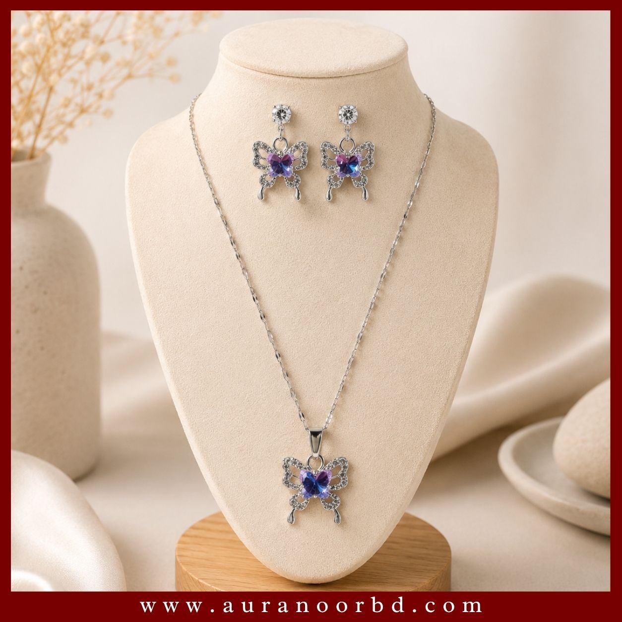 Purple Butterfly Necklace & Earrings Set— Auranoor