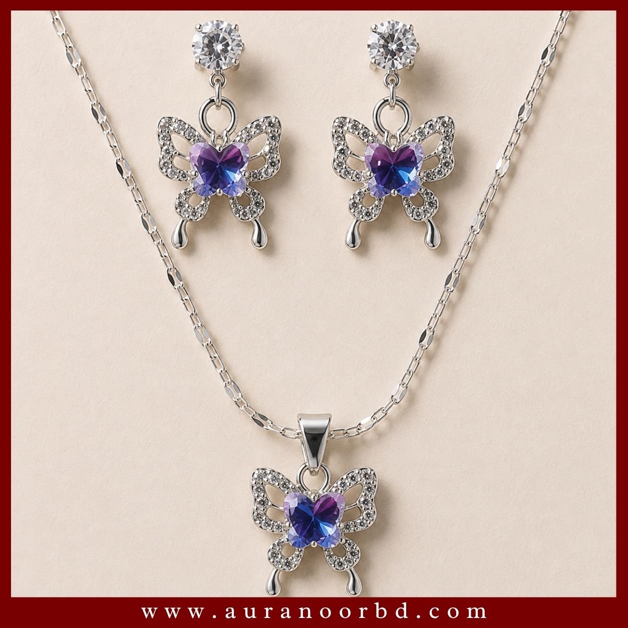 Purple Butterfly Necklace & Earrings— Auranoor