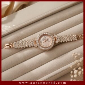 Rose Gold Crystal-Embellished Watch—Auranoor
