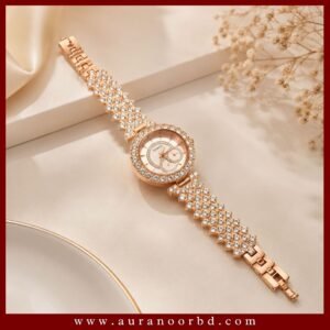 Rose Gold Crystal-Studded Watch—Auranoor