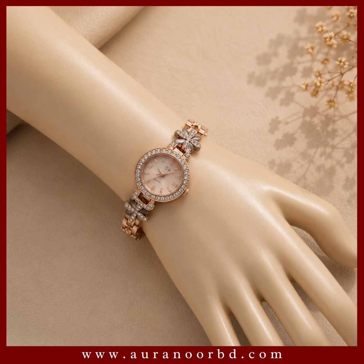 Rose Gold Floral Bracelet Watch—Auranoor
