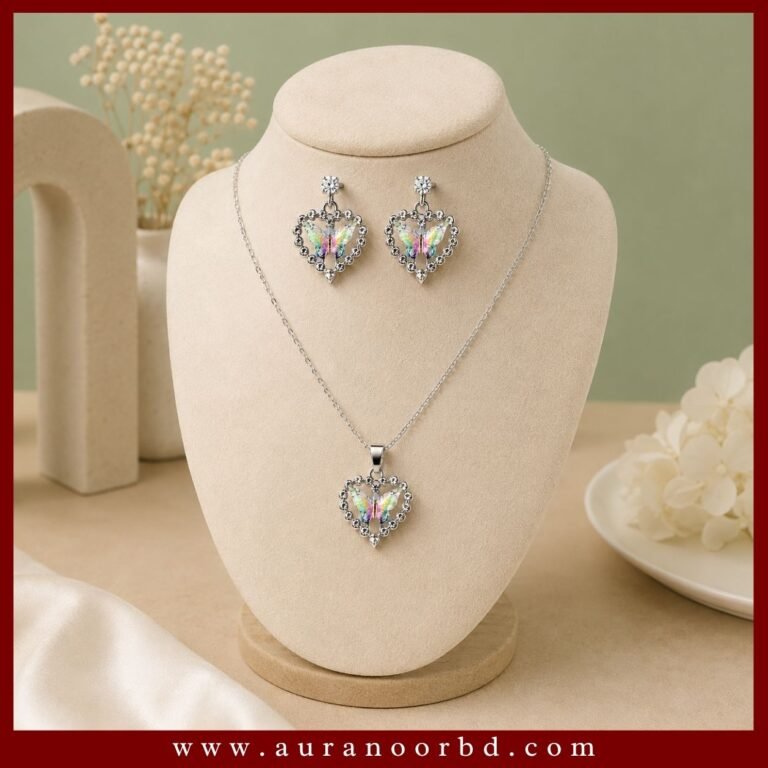 Silver Butterfly Necklace & Earrings Set